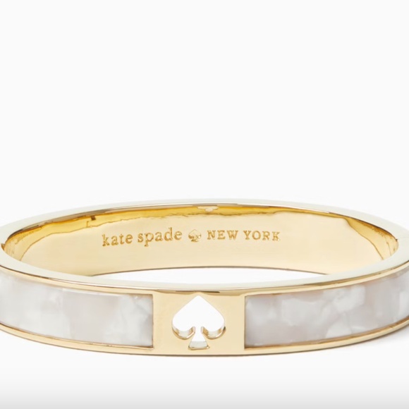 NEW Kate Spade Hole Punch Spade 10mm Spade Hinge Bangle Cream White w/ Receipt - Picture 1 of 6